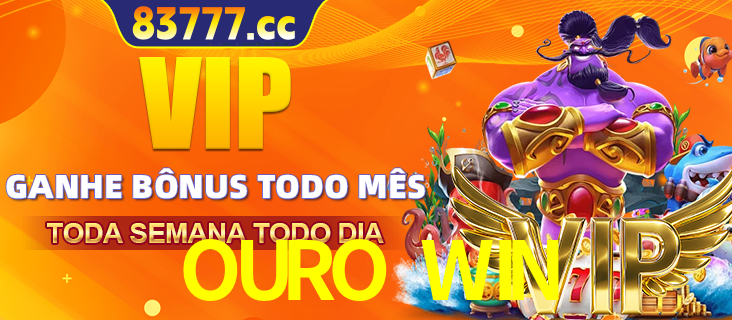 Banner promocional do OURO WIN oferecendo 100% de recompensas adicionais contínuas para quem fizer o login diário (Daily sign-in), com um mascote de coelho.