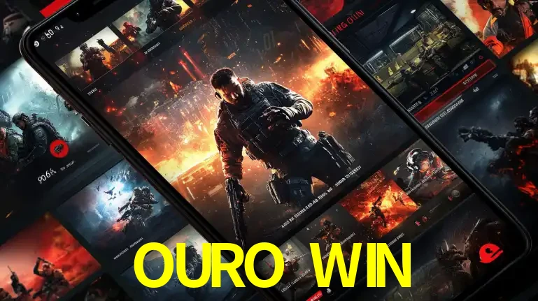 Tela de um celular exibindo uma galeria de jogos de tiro com temática militar, mostrando a variedade de e-sports disponíveis para apostas na plataforma de entretenimento OURO WIN.