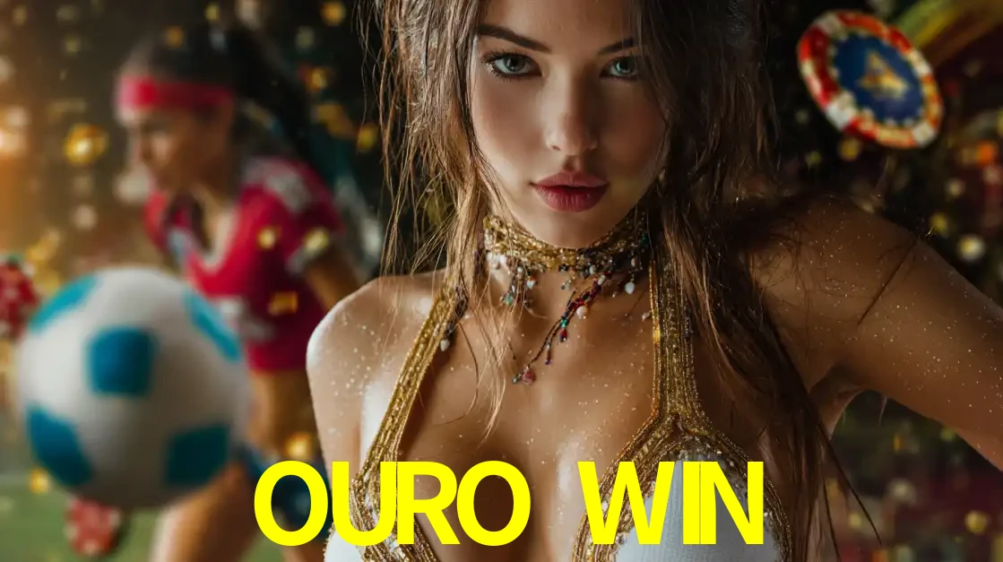 Mulher elegante representando a combinação de glamour e emoção das apostas esportivas, com uma jogadora de futebol ao fundo, destacando a ação no OURO WIN.