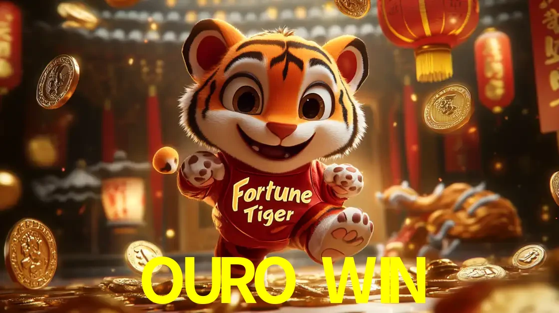O alegre personagem do Fortune Tiger correndo sobre um caminho de moedas de ouro, simbolizando os grandes prêmios e a diversão do popular jogo de slot do OURO WIN.